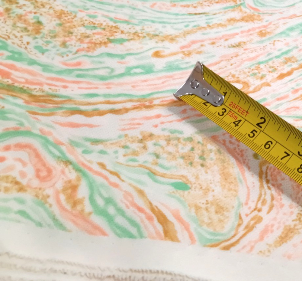 VTG Retro Beige Green Gold Orange Wave Swirl Stretch Knit Fabric 1 Pc 2 Ydsx58"